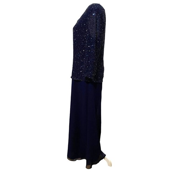 Laurence Kazar Beaded Top Maxi Dress L Navy Blue - Picture 4 of 9